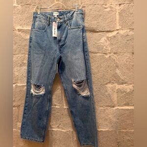 NWT The Drop Women's Luca High-Rise Distressed Loose Straight-Fit Size 30 Waist